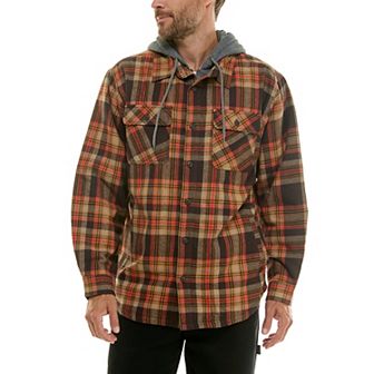 Men's Smith's Workwear Comfortable Hooded Flannel Shirt with Drawstring Inset