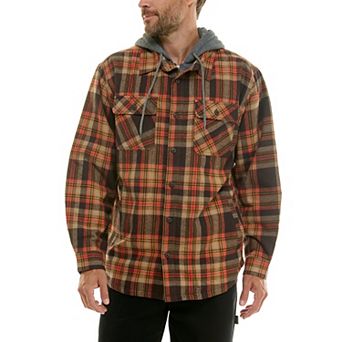 Men's Smith's Workwear Comfortable Hooded Flannel Shirt Jacket with Drawstring Inset