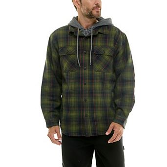 Men's Smith's Workwear Comfortable Hooded Flannel Shirt Jacket with Drawstring Inset