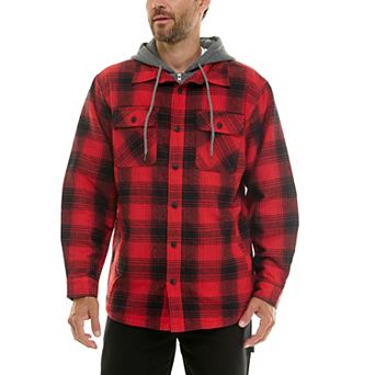 Men's Smith's Workwear Comfortable Hooded Flannel Shirt Jacket with Drawstring Inset