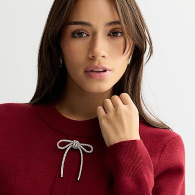 Juniors' madden girl Crewneck Embellished Bow Placket Sweater