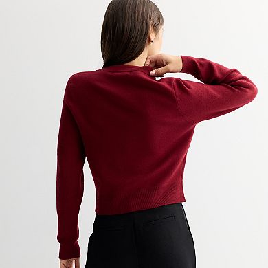 Juniors' madden girl Crewneck Embellished Bow Placket Sweater