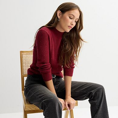 Juniors' madden girl Long Sleeve Rhinestone Embellished Mockneck Sweater