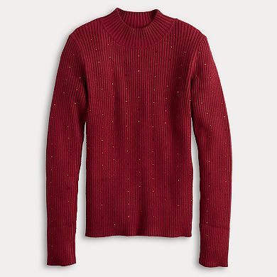 Juniors' madden girl Long Sleeve Rhinestone Embellished Mockneck Sweater