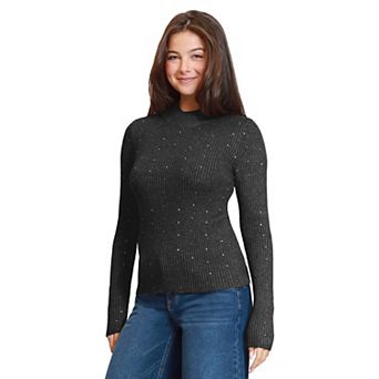 Juniors' madden girl Long Sleeve Rhinestone Embellished Mockneck Sweater