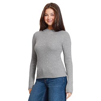 Juniors' madden girl Long Sleeve Rhinestone Embellished Mockneck Sweater