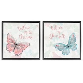 Stupell Home Decor 2 pc Believe In Dreams Butterflies Framed Floating Canvas Wall Art Set