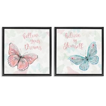Stupell Home Decor 2 pc Believe In Dreams Butterflies Framed Floating Canvas Wall Art Set