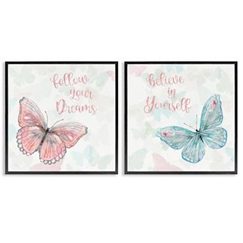 Stupell Home Decor 2 pc Believe In Dreams Butterflies Framed Gilcee Wall Art Set
