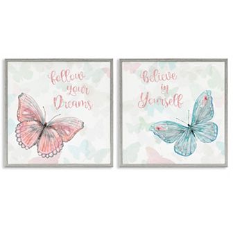 Stupell Home Decor 2 pc Believe In Dreams Butterflies Framed Gilcee Wall Art Set