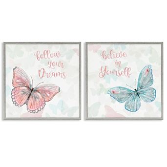 Stupell Home Decor 2 pc Believe In Dreams Butterflies Framed Gilcee Wall Art Set
