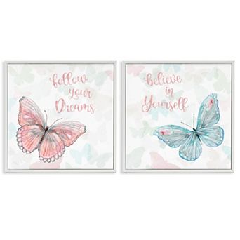 Stupell Home Decor 2 pc Believe In Dreams Butterflies Framed Gilcee Wall Art Set