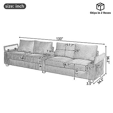 Merax 133" Modern 4-Seater Corduroy Sofa Couch with USB Ports
