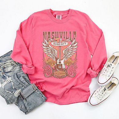 Nashville Guitar Wings Garment Dyed Long Sleeve Tees