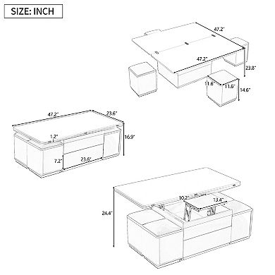 Merax Lift-Top Coffee Table with 4 Storage Stools, Modern Space Saving Center Table