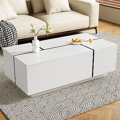 Merax 47.2''-72.7'' Extendable Coffee Table, Multi-Functional Coffee Table with High-Gloss Finish