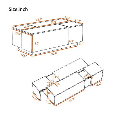 Merax 47.2''-72.7'' Extendable Coffee Table, Multi-Functional Coffee Table with High-Gloss Finish