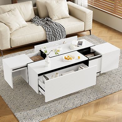Merax 47.2''-72.7'' Extendable Coffee Table, Multi-Functional Coffee Table with High-Gloss Finish