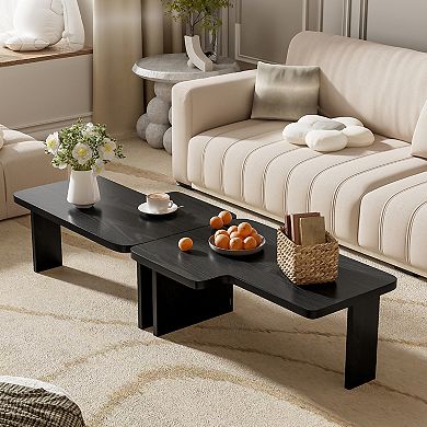 Merax Modern Minimalist Coffee Table Set, Rectangle Coffee Table with Splicing Design