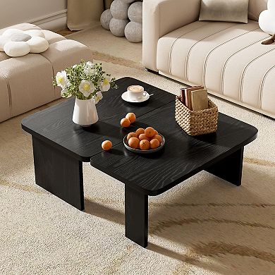 Merax Modern Minimalist Coffee Table Set, Rectangle Coffee Table with Splicing Design