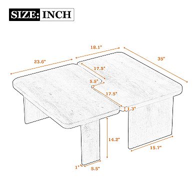 Merax Modern Minimalist Coffee Table Set, Rectangle Coffee Table with Splicing Design