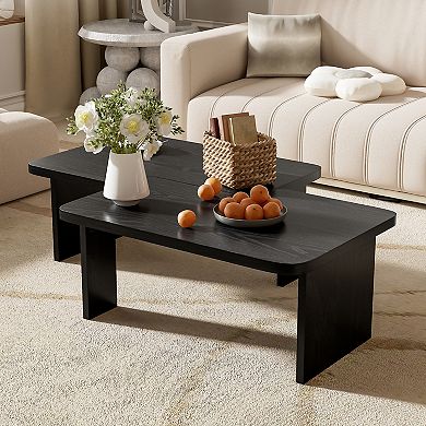 Merax Modern Minimalist Coffee Table Set, Rectangle Coffee Table with Splicing Design