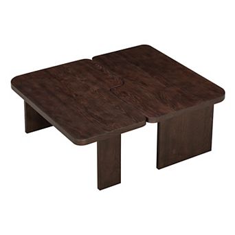 Merax Modern Minimalist Coffee Table Set, Rectangle Coffee Table with Splicing Design