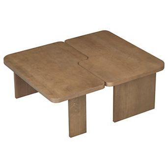Merax Modern Minimalist Coffee Table Set, Rectangle Coffee Table with Splicing Design