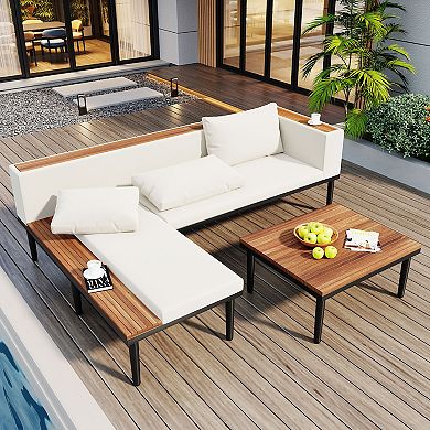 Merax Patio Furniture Set with Removable Cushions and Coffee Table