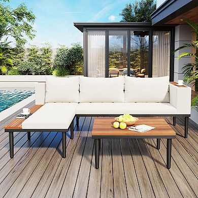 Merax Patio Furniture Set with Removable Cushions and Coffee Table