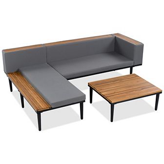 Merax Patio Furniture Set with Removable Cushions and Coffee Table
