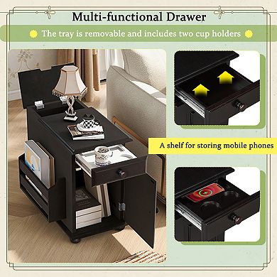 Merax Vintage End Table Flip Top Side Table with USB Ports