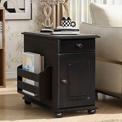 Merax Vintage End Table Flip Top Side Table with USB Ports