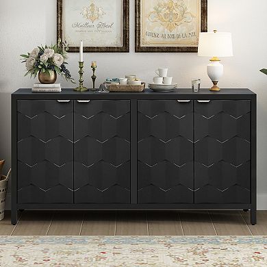 Merax Luxurious Four-Door Sideboard with Honeycomb Patterned Doors