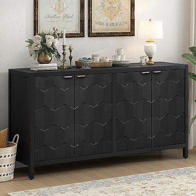 Merax Luxurious Four-Door Sideboard with Honeycomb Patterned Doors