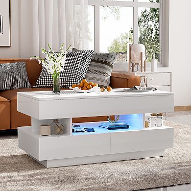 Merax Lift-Top Coffee Table with 2 Drawers, Modern Coffee Table with Adequate Hidden Compartment