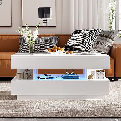 Merax Lift-Top Coffee Table with 2 Drawers, Modern Coffee Table with Adequate Hidden Compartment