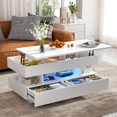 Merax Lift-Top Coffee Table with 2 Drawers, Modern Coffee Table with Adequate Hidden Compartment