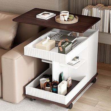 Merax Adjustable End Table with Wheels, Modern Multifunctional Sofa Side Table