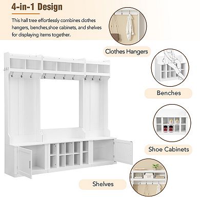 Merax 4-IN-1 Multi-functional Entryway Bench with Coat Rack and Shoe Cubbies