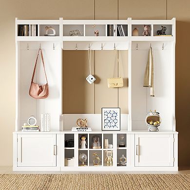 Merax 4-IN-1 Multi-functional Entryway Bench with Coat Rack and Shoe Cubbies