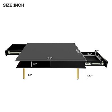 Merax Exquisite High Gloss Coffee Table with 4 Golden Legs and 2 Small Drawers