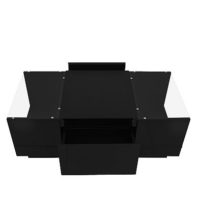 Merax Led Coffee Table, Modern Center Table with High-Gloss Finish and Glass Tabletop