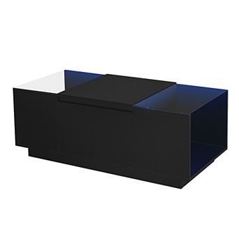 Merax Led Coffee Table, Modern Center Table with High-Gloss Finish and Glass Tabletop