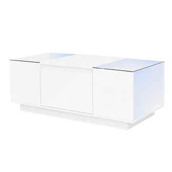 Merax Led Coffee Table, Modern Center Table with High-Gloss Finish and Glass Tabletop