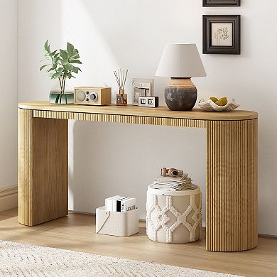 Merax Curved Design Console Table with Unique Vertical Stripe Design