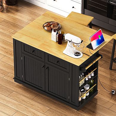 Merax Large Kitchen Island with Drop Leaf，Rolling Kitchen Storage Cart