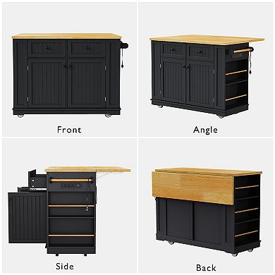 Merax Large Kitchen Island with Drop Leaf，Rolling Kitchen Storage Cart