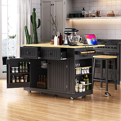 Merax Large Kitchen Island with Drop Leaf，Rolling Kitchen Storage Cart