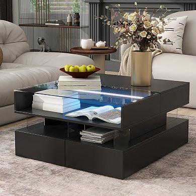 Merax Lift-Top Coffee Table with 2 Drawers, Modern Square Coffee Table
